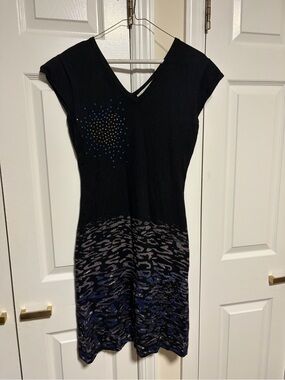 Desigual Black Midi Dress with Blue and Bronze Accents
